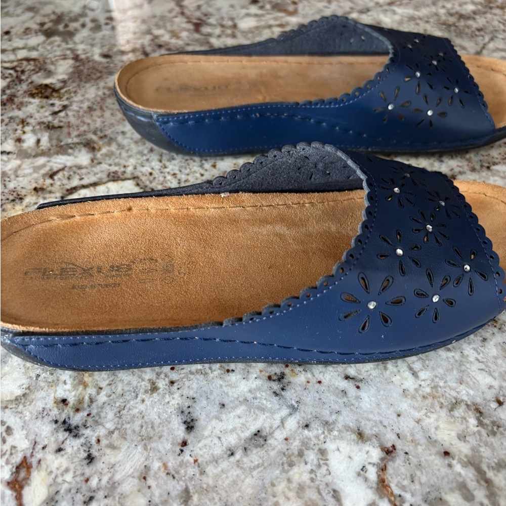 Comfort Slide Mules with Floral Cutouts - Navy - Picture 2 of 4